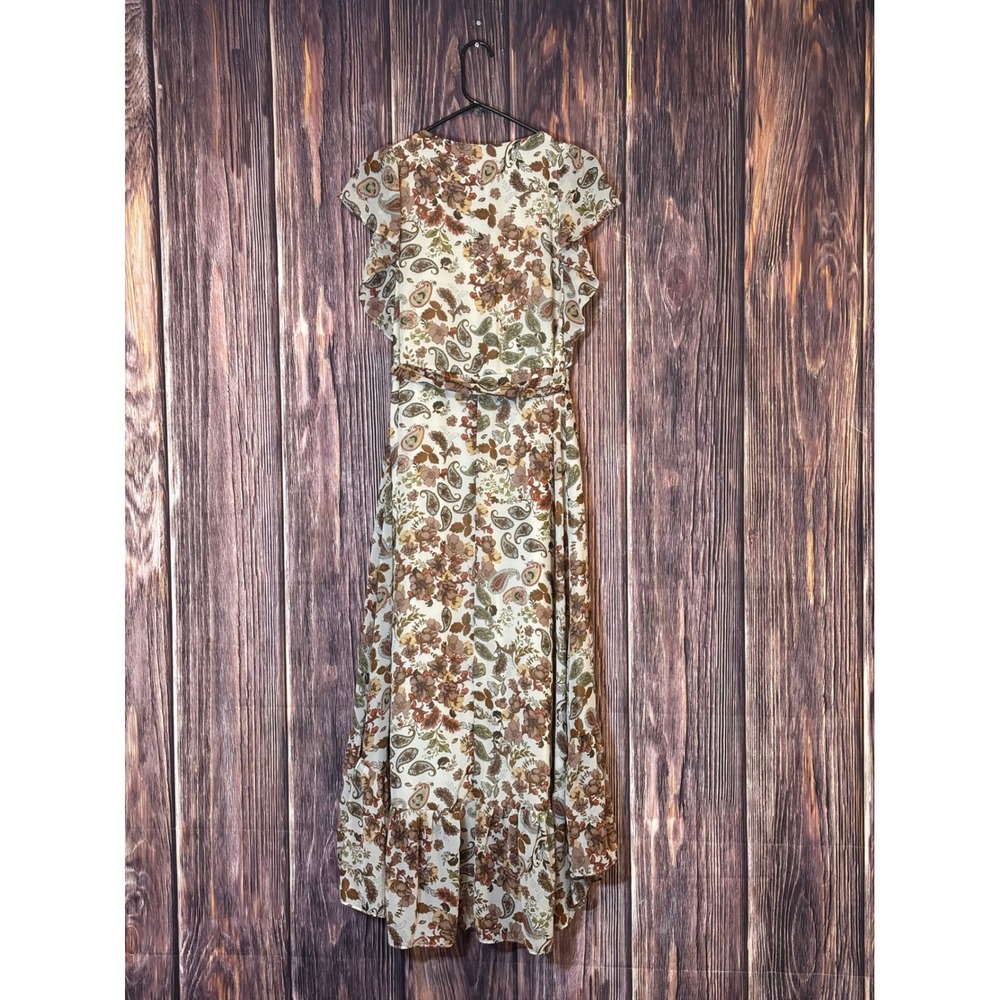 Drew Maxi Dress Womens Large Brown Floral Paisley Wrap Ruffle Terra Vintage - Picture 3 of 12
